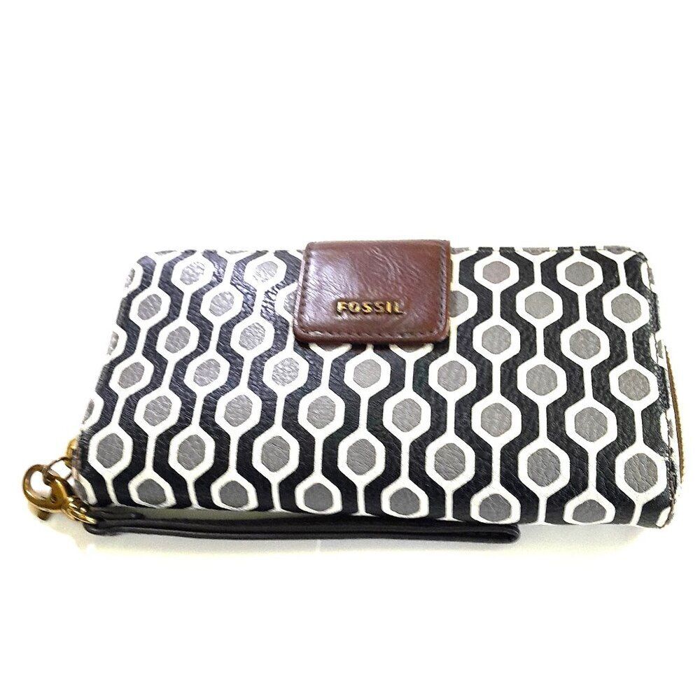 Women’s Fossil Wallet brown Large Leather Zipper Closure Wristlet